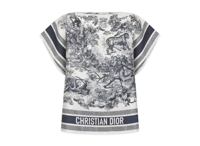 Dior Women's Dioriviera Toile de Jouy Sauvage Dior Silk Top Silk Twill "White/Navy Blue"