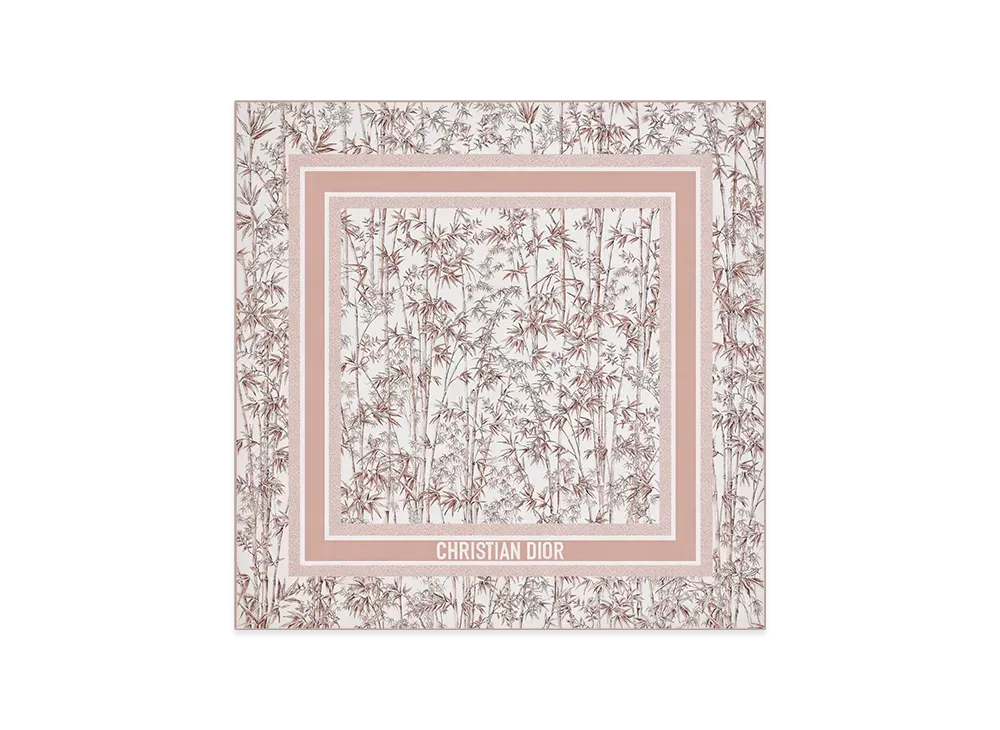 Dior Toile de Jouy Natura 90 Square Scarf Silk Twill "White/Pale Pink"
