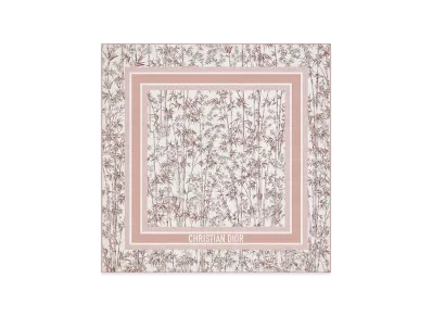 Dior Toile de Jouy Natura 90 Square Scarf Silk Twill "White/Pale Pink"