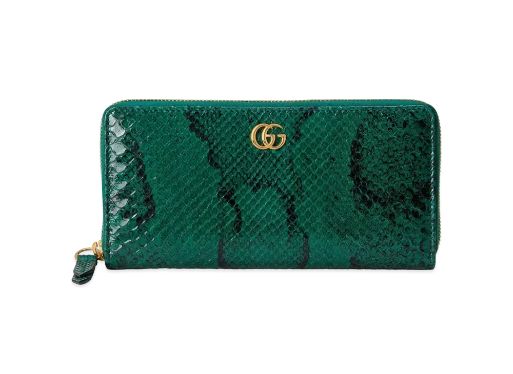 GUCCI GG Marmont Python Zip Around Wallet "Emerald"