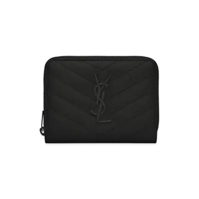 Saint Laurent Monogram Compact Zip Around Wallet In Grain De Poudre Embossed Leather "Black"