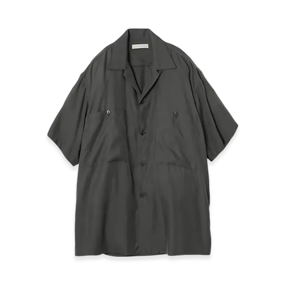 YOKE Cupro Polyester Washable Chambray Twill Open Collar Shirt "Gray"