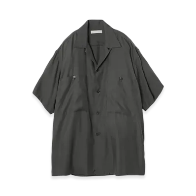 YOKE Cupro Polyester Washable Chambray Twill Open Collar Shirt "Gray"