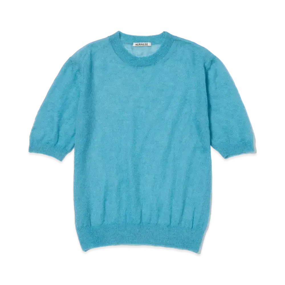 AURALEE Kid Mohair Sheer Knit Tee "Turquoise Blue"