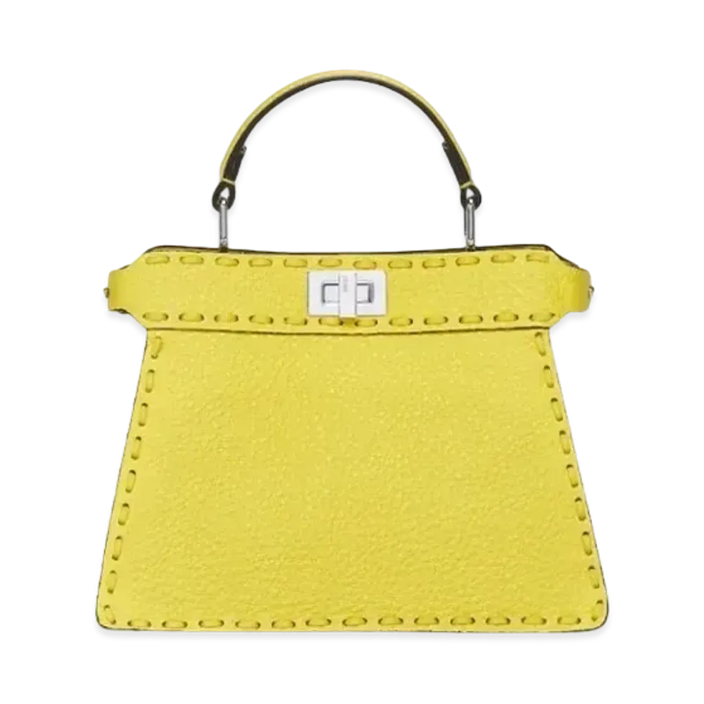 FENDI Peekaboo ISeeU Petite Selleria Bag with 306 Hand-Sewn Topstitches "Acid Yellow"