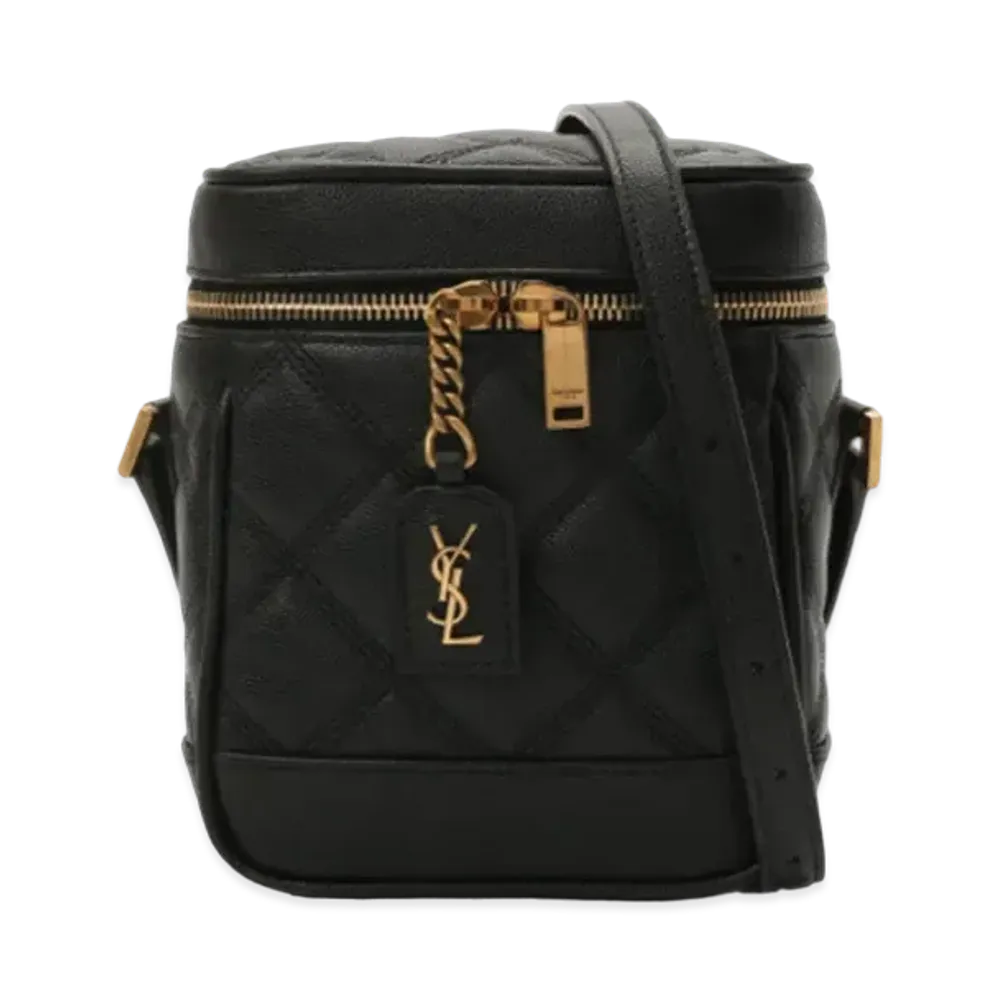 Saint Laurent 80'S Vanity Bag In Carre-Quilted Grain De Poudre Embossed Leather "Black"
