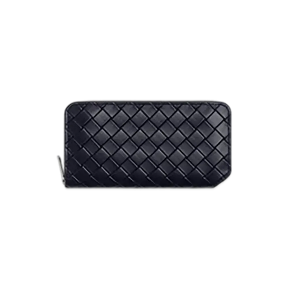 Bottega Veneta Intrecciato Stamp Zip Around Wallet "Abyss"