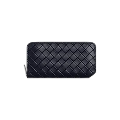 Bottega Veneta Intrecciato Stamp Zip Around Wallet "Abyss"