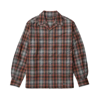 WACKO MARIA x Pendleton / Wool Ombre Check Open Collar Shirt "Gray/Orange"
