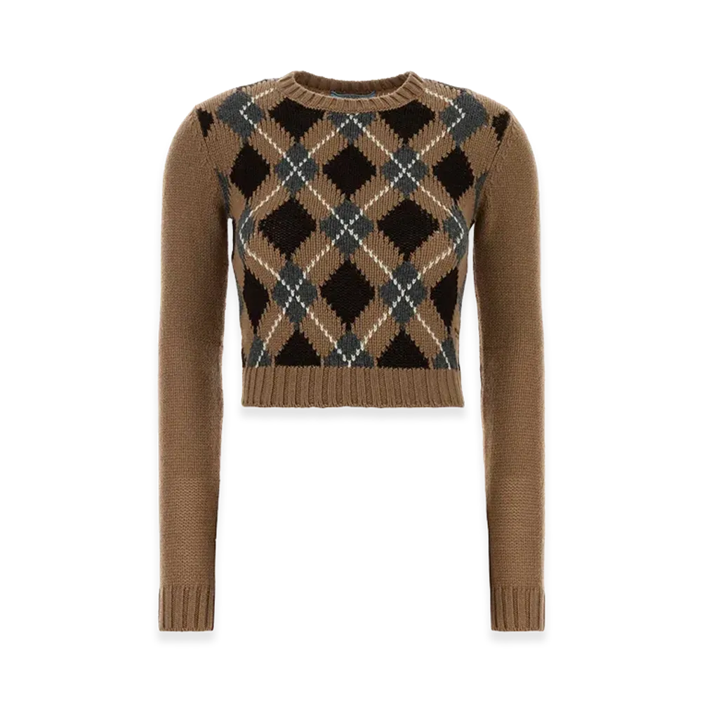 PRADA Women's Argyle Sweater "Camel"