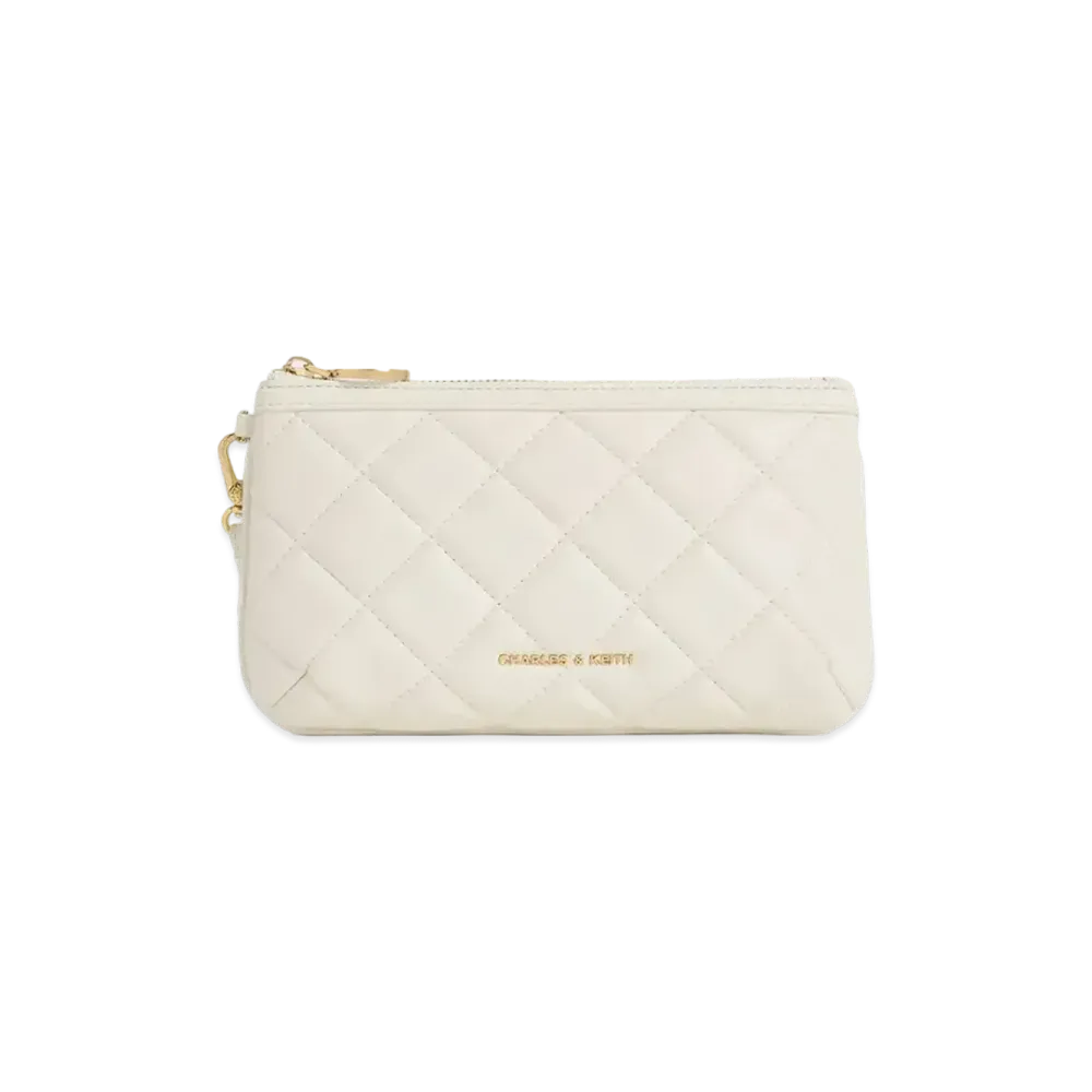 CHARLES & KEITH Cressida Quilt Wristlet "White"