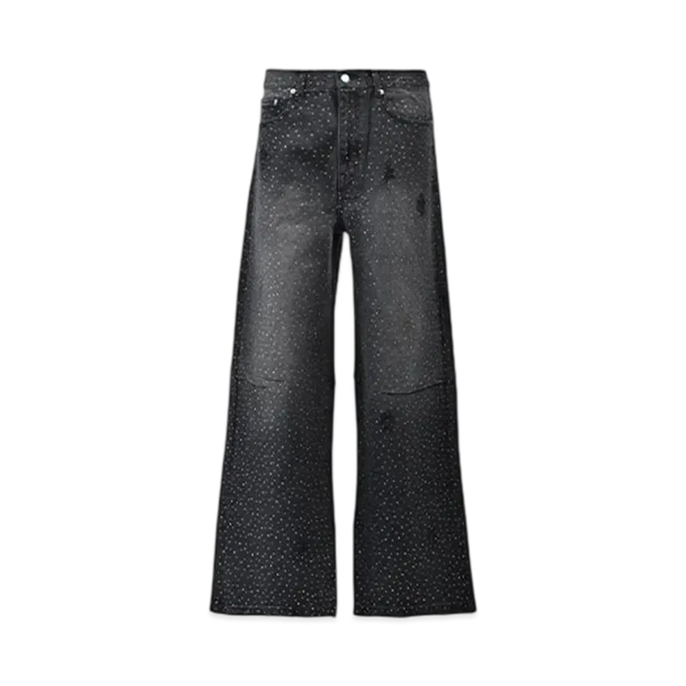 BREATH Script Logo Fade Rhinestone Denim Pants "Black"