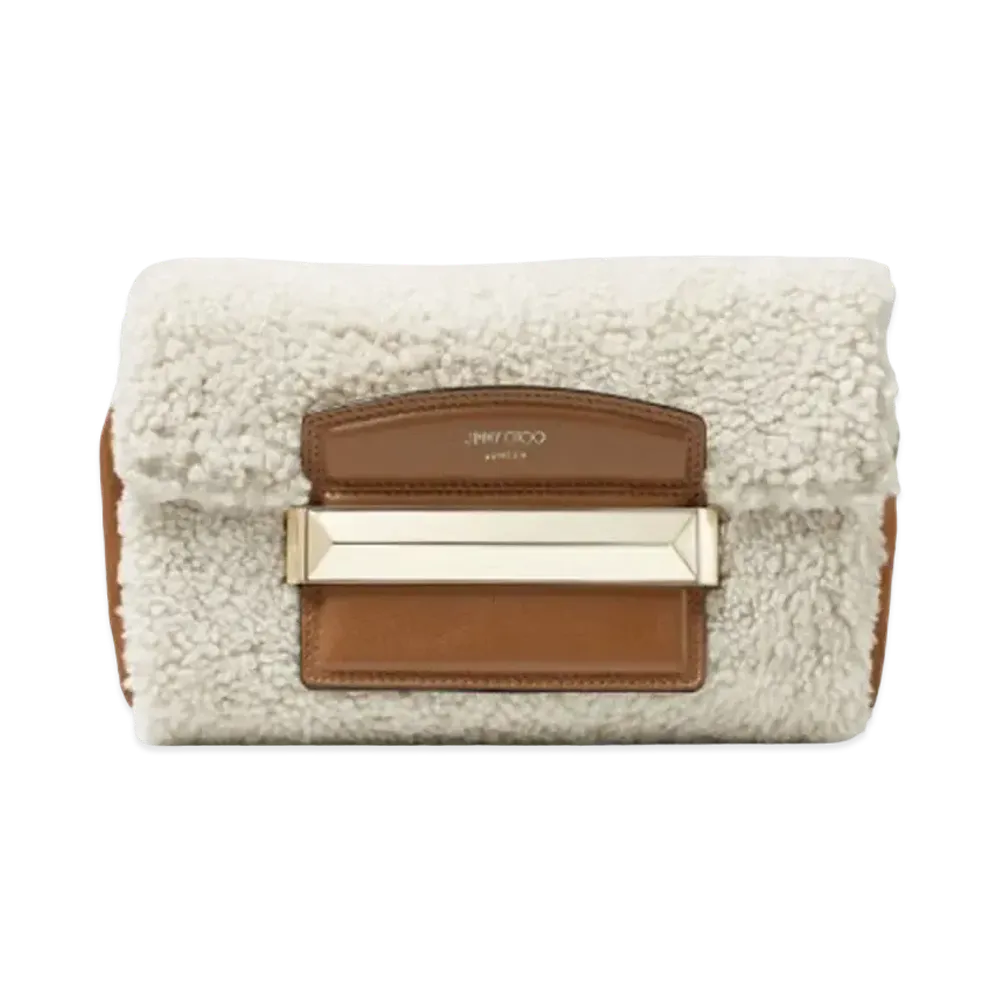 Jimmy Choo Carolina/S Shearling And Suede Handbag With Metal Bar "Light Gold/Natural/Dark Tan"