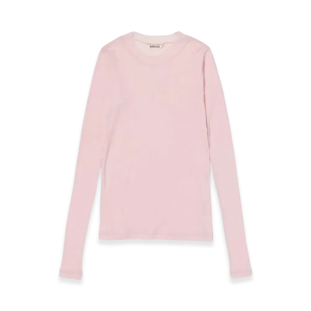 AURALEE Super High Gauge Sheer Rib L/S Tee "Light Pink"
