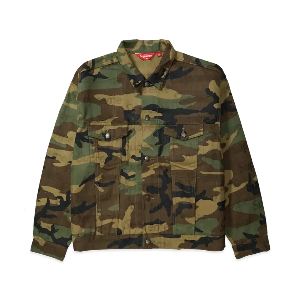 Supreme Jacquard Logos Denim Trucker Jacket "Woodland Camo"