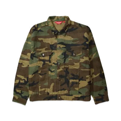 Supreme Jacquard Logos Denim Trucker Jacket "Woodland Camo"