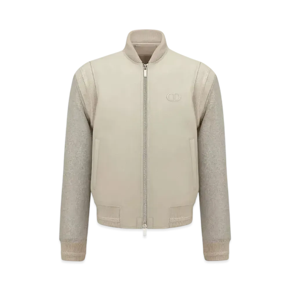 Dior Men's CD Icon Varsity Jacket Cowhide Leather "Beige"
