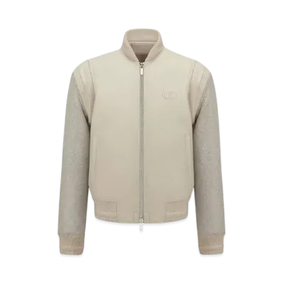 Dior Men's CD Icon Varsity Jacket Cowhide Leather "Beige"