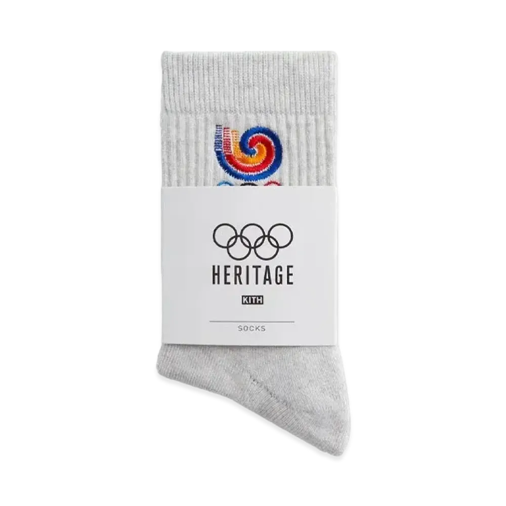 Kith x Olympics Heritage Seoul Mid Crew Sock "Light Heather Grey"