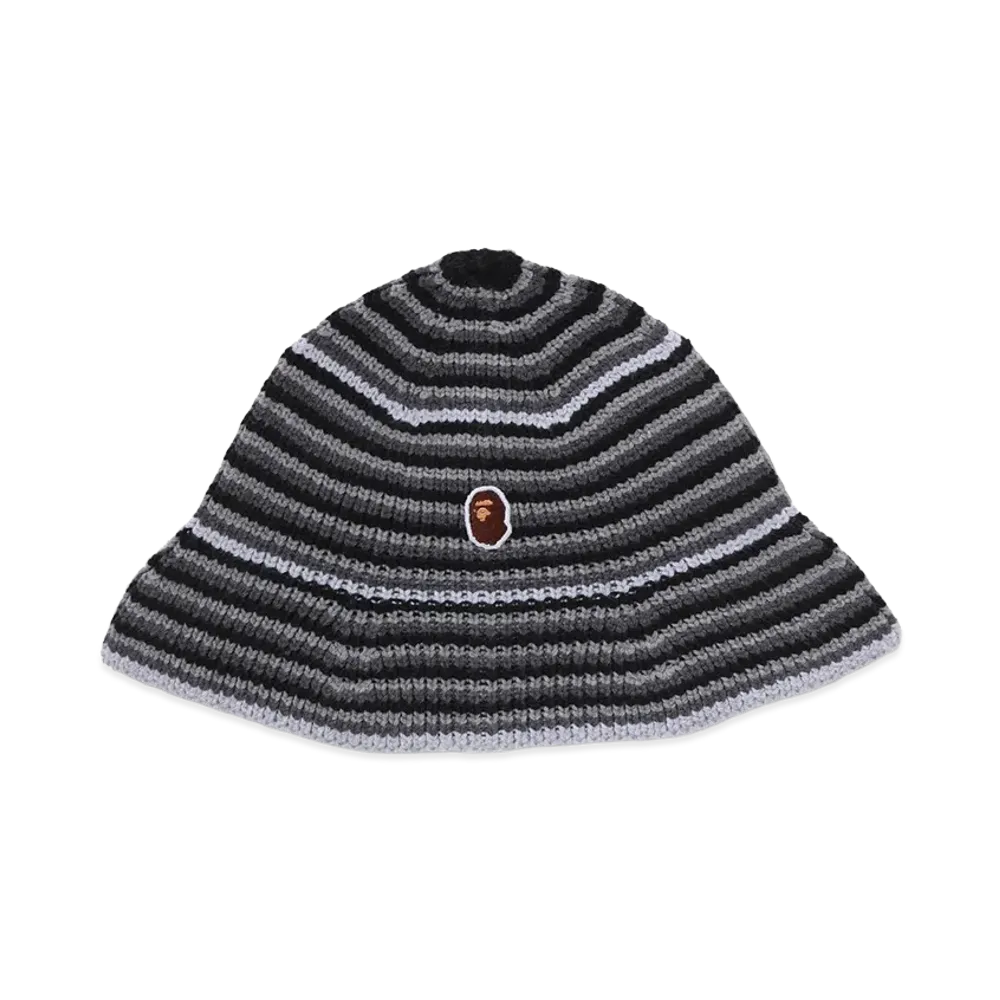A BATHING APE Ape Head One Point Stripe Knit Hat "Black"