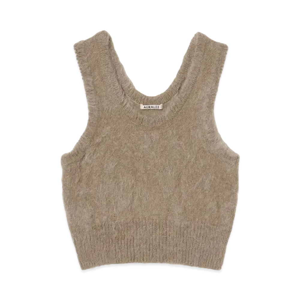 AURALEE Brushed Super Kid Mohair Knit Tank "Gray Beige"