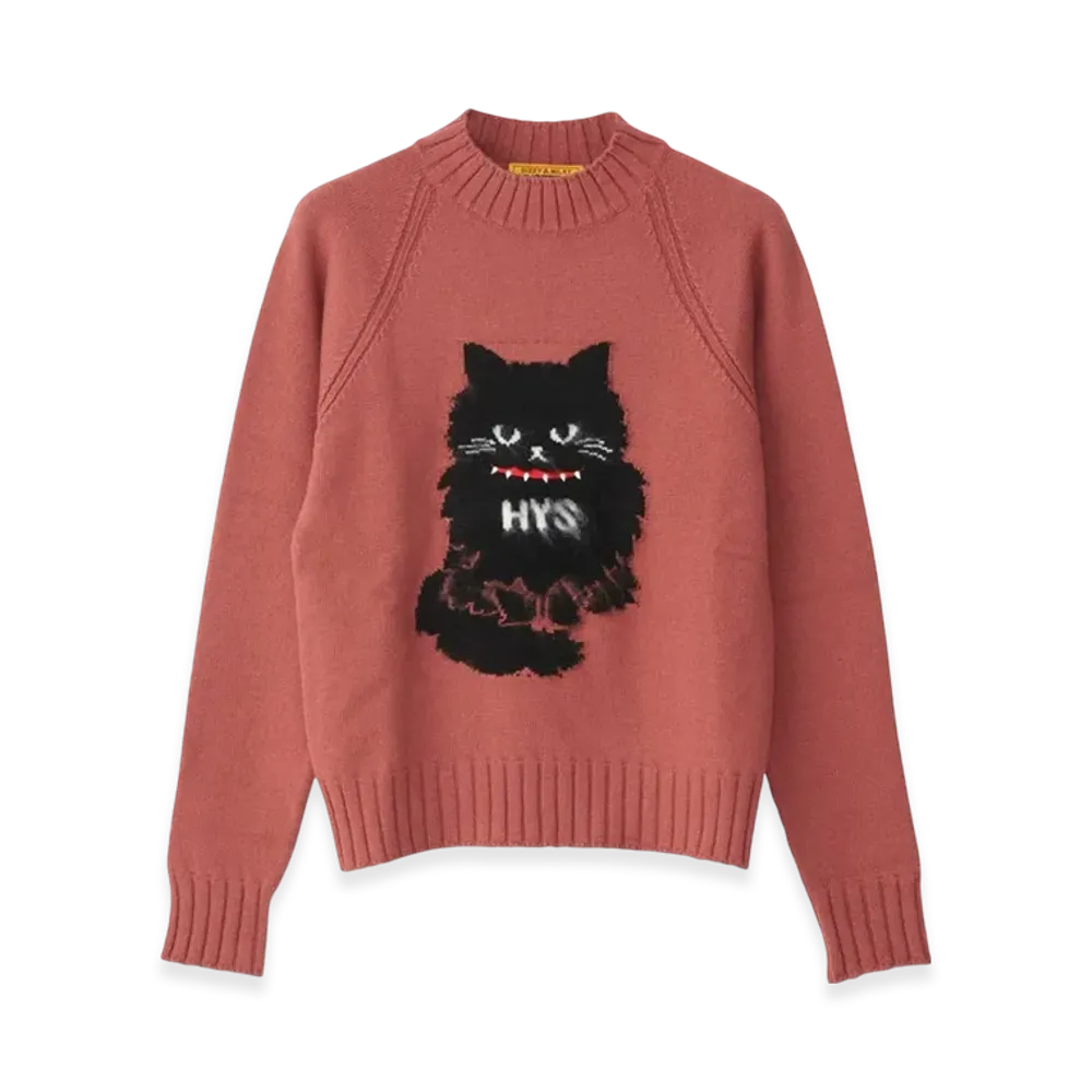 HYSTERIC GLAMOUR Black Cat Jacquard Sweater "Pink"