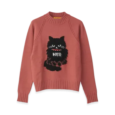 HYSTERIC GLAMOUR Black Cat Jacquard Sweater "Pink"