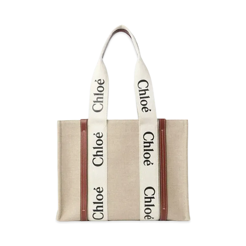Chloe Medium Woody Tote Bag "White/Brown"