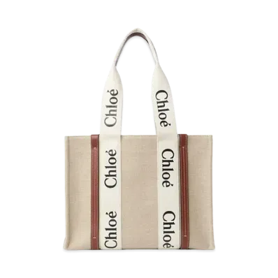 Chloe Medium Woody Tote Bag "White/Brown"
