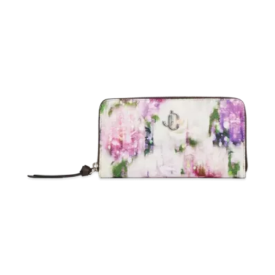 JIMMY CHOO PIPPA Seasonal Printed Soft Grainy Curf Leather Wallet "Blossom"
