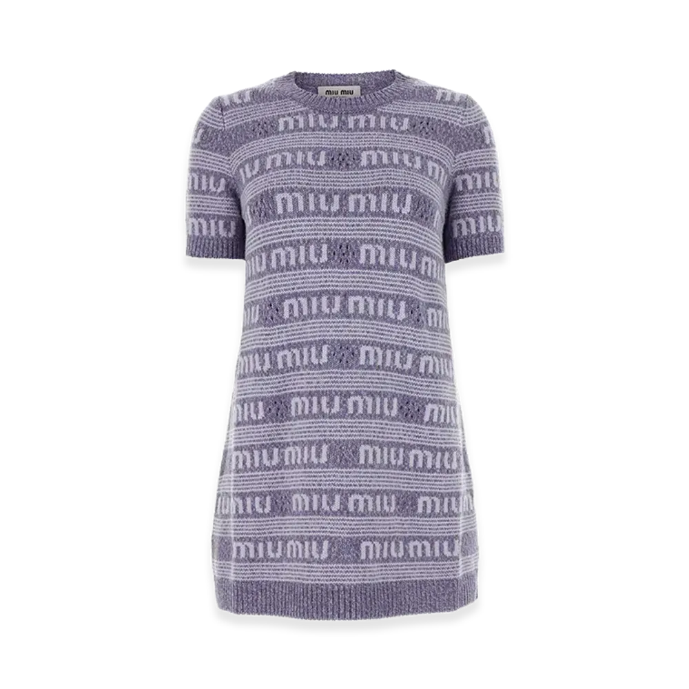 MIU MIU Women's Embroidered Wool Blend Mini Sweater Dress "Purple"