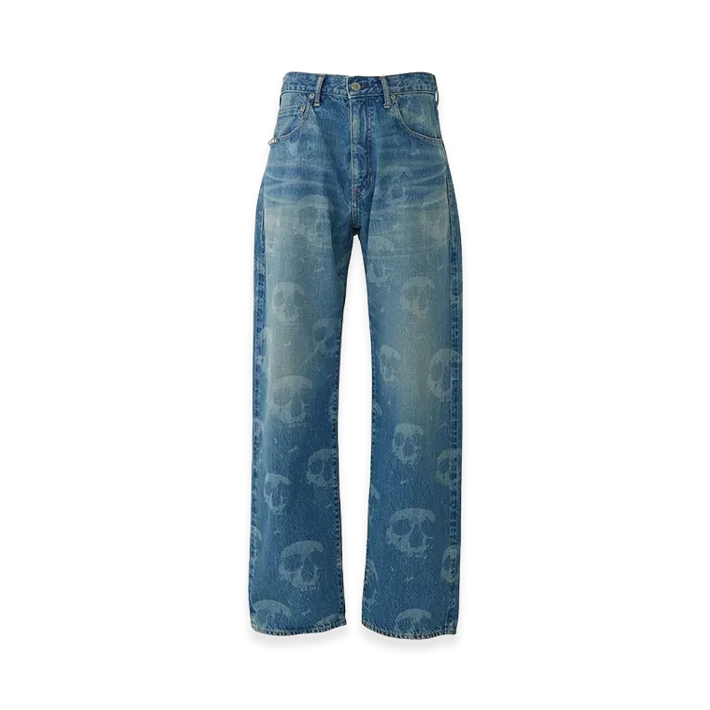 HYSTERIC GLAMOUR Skull Fog Loose Straight Denim Pants "Blue"