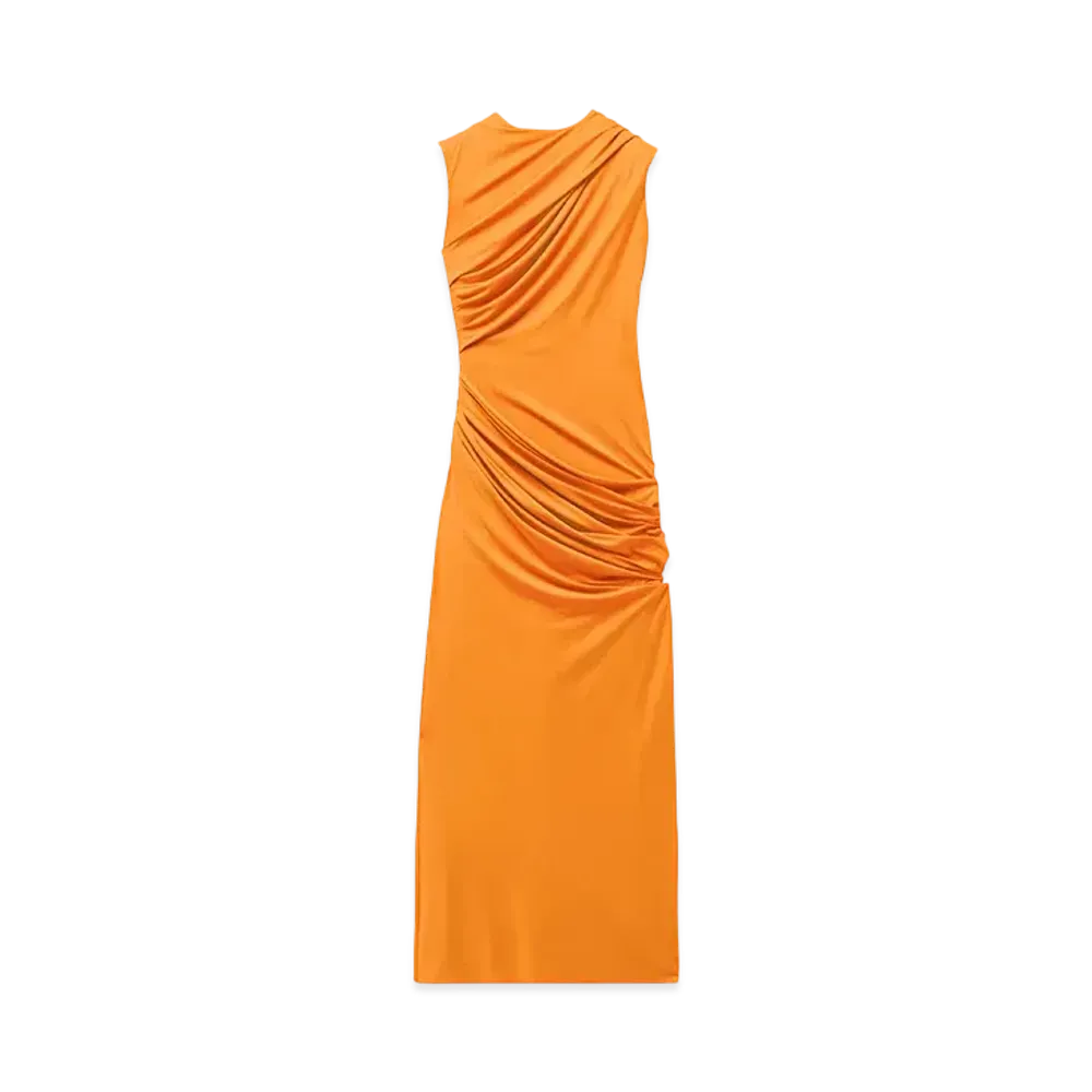 Alexander McQUEEN Asymmetric Gathered Dress "Orange"
