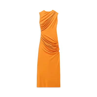 Alexander McQUEEN Asymmetric Gathered Dress "Orange"