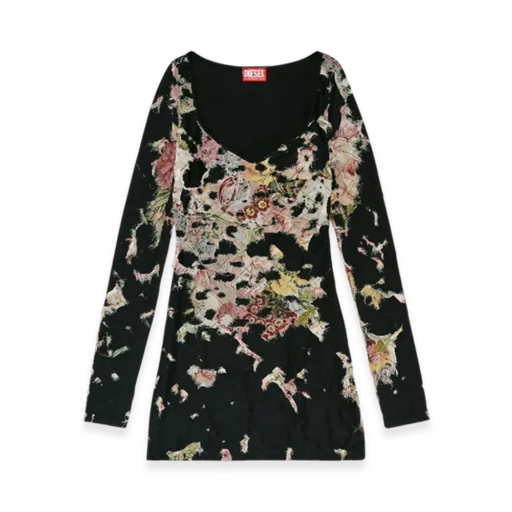Diesel D-Floci Burnout Mini Dress In Floral Viscose "Black"