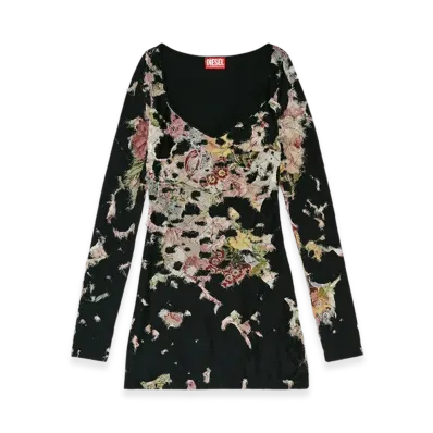 Diesel D-Floci Burnout Mini Dress In Floral Viscose "Black"