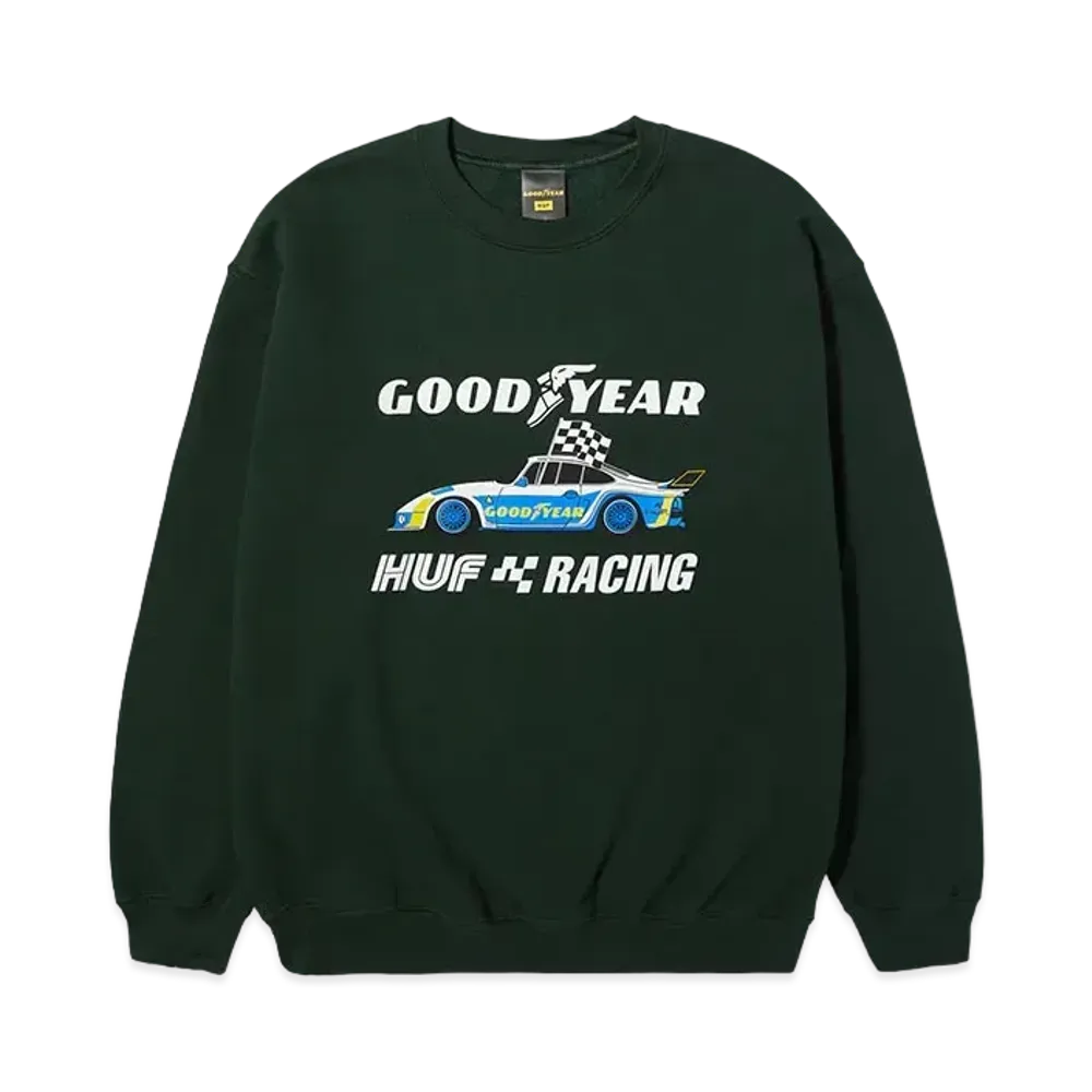 HUF Goodyear Checkered Flag Crewneck "Hunter Green"