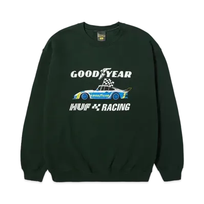 HUF Goodyear Checkered Flag Crewneck "Hunter Green"