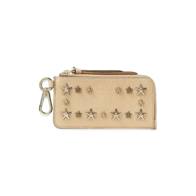 JIMMY CHOO LISE-Z Soft Grainy Calf Leather Card Case With Star Studs "Barley"