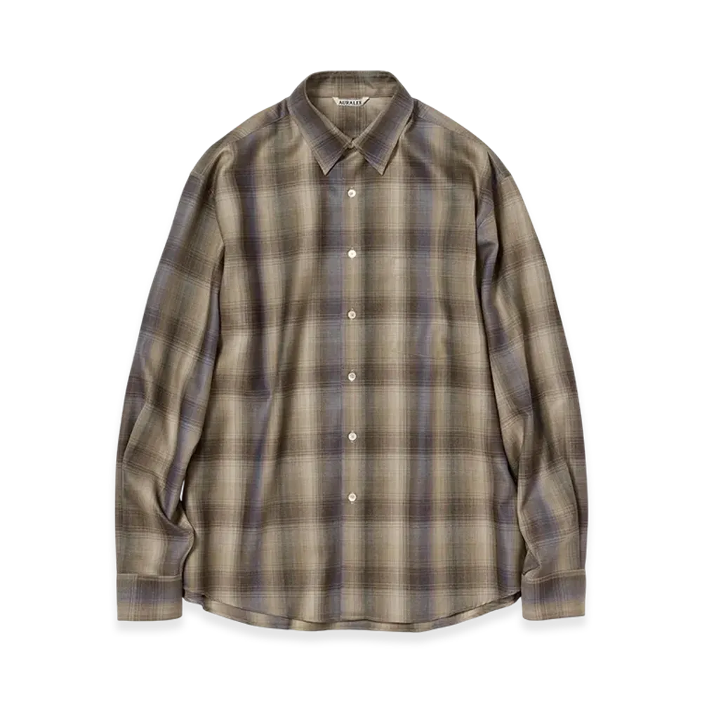 AURALEE Super Light Wool Check Shirt "Brown Blue Check"