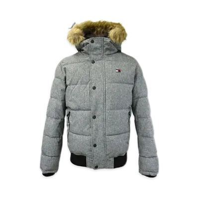 TOMMY HILFIGER Hooded Fur Padded Puff Jacket "HeatherGrey"