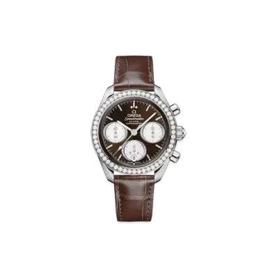 OMEGA Speedmaster Co-Axial Chronometer Bezel Diamonds Alligator Leather Strap 38MM "Stainless Steel/Brown" 324.18.38.50.63.001