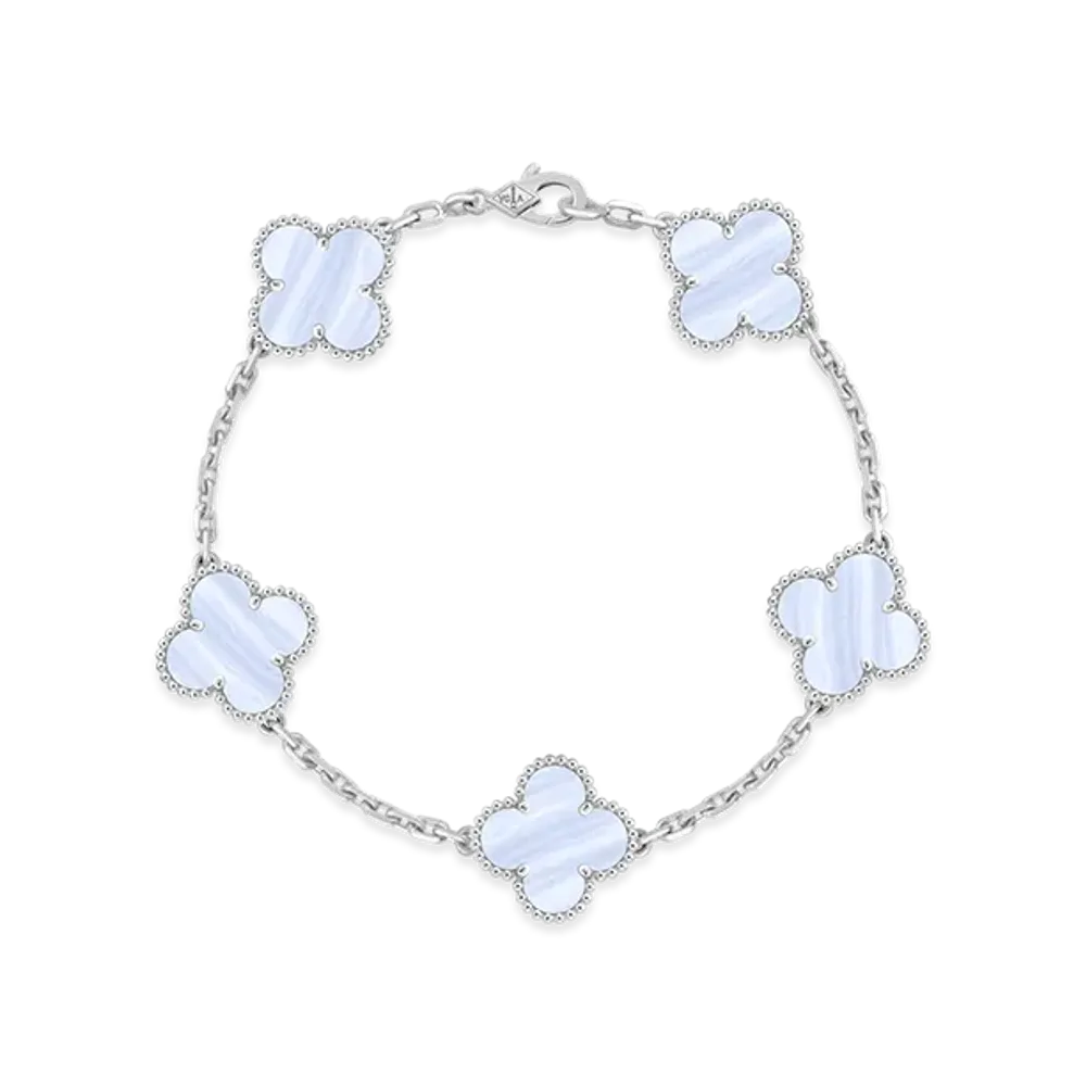 Van Cleef & Arpels Vintage Alhambra bracelet 5 motifs "18K White gold/Chalcedony"