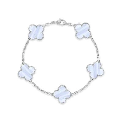 Van Cleef & Arpels Vintage Alhambra bracelet 5 motifs "18K White gold/Chalcedony"