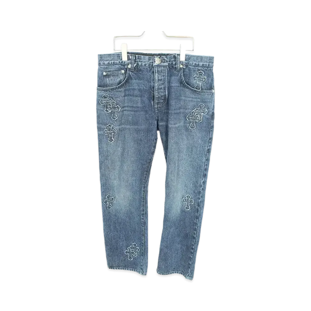 Chrome Hearts JEAN STRTLG FBRC Cross Patch Straight Denim Pants "Blue"