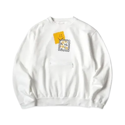 KAPITAL 30/- Fleece Cookie Pocket Crew Sweat "White"