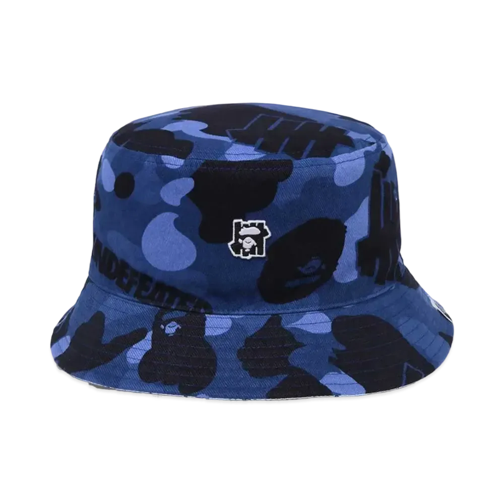 A BATHING APE x UNDEFEATED Color Camo Flannel Bucket Hat "Blue"