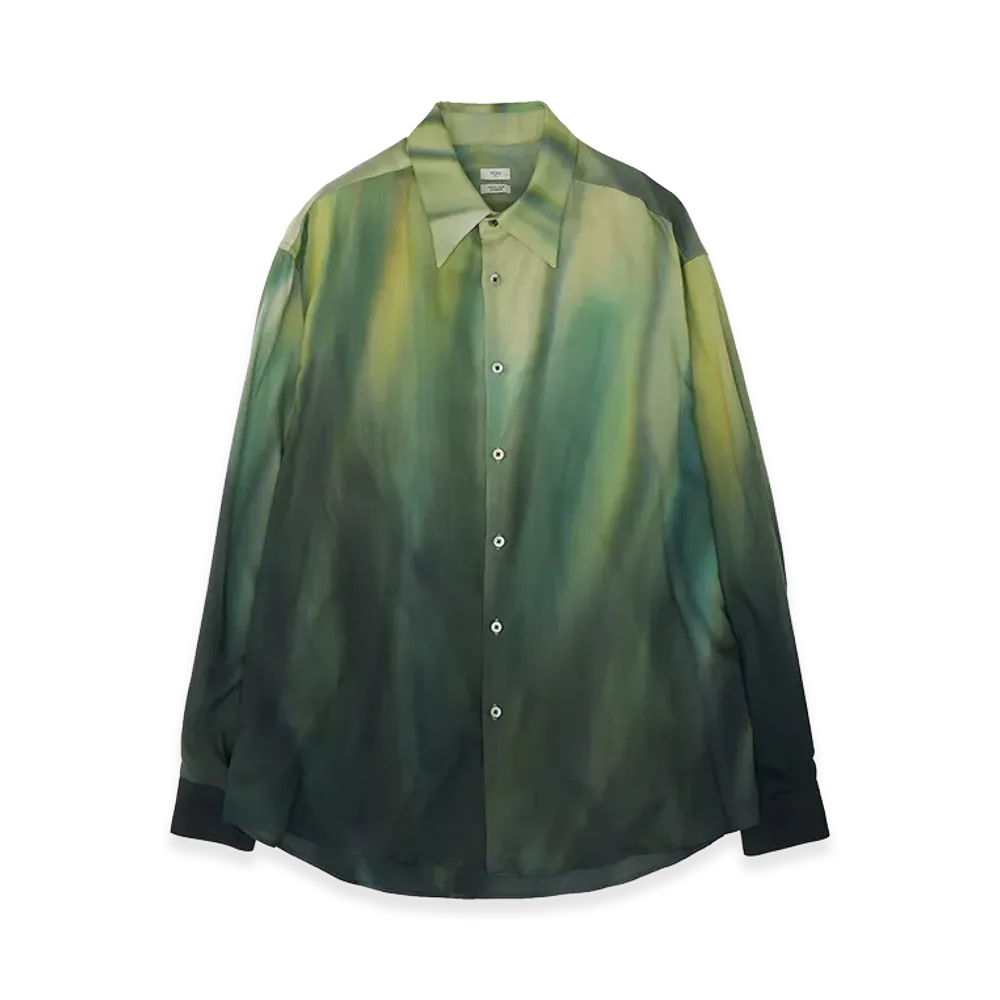 YOKE Cotton Rayon Silk Lawn Hand Painted Loose Fit Shirt "Green"