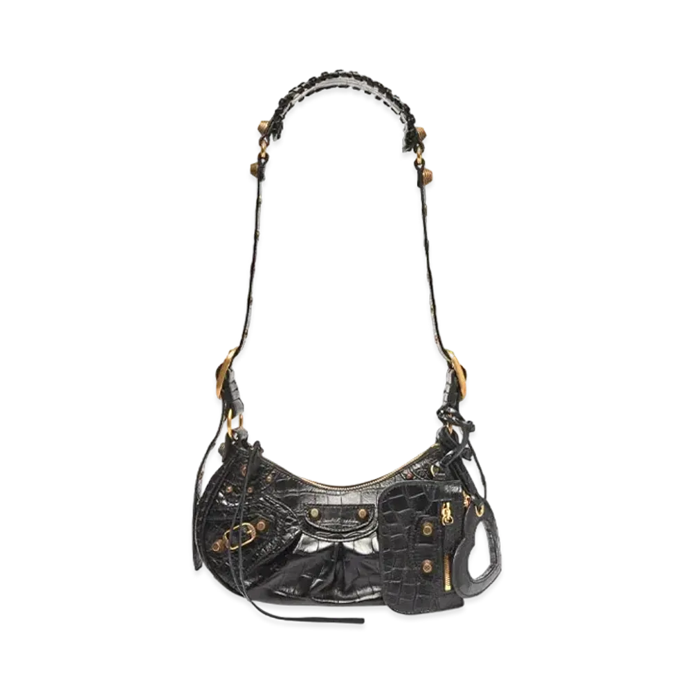 BALENCIAGA Le Cagole XS Shoulder Bag Crocodile Press "Black"