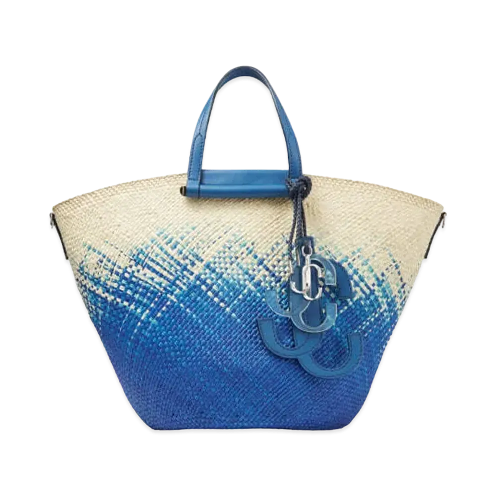 Jimmy Choo Macy Basket Gradient Raffia Basket Bag "Natural/Butterfly Blue"